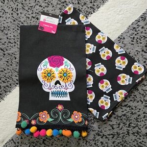 Set Of 2 Sugar Skull Tea Towels, NWT